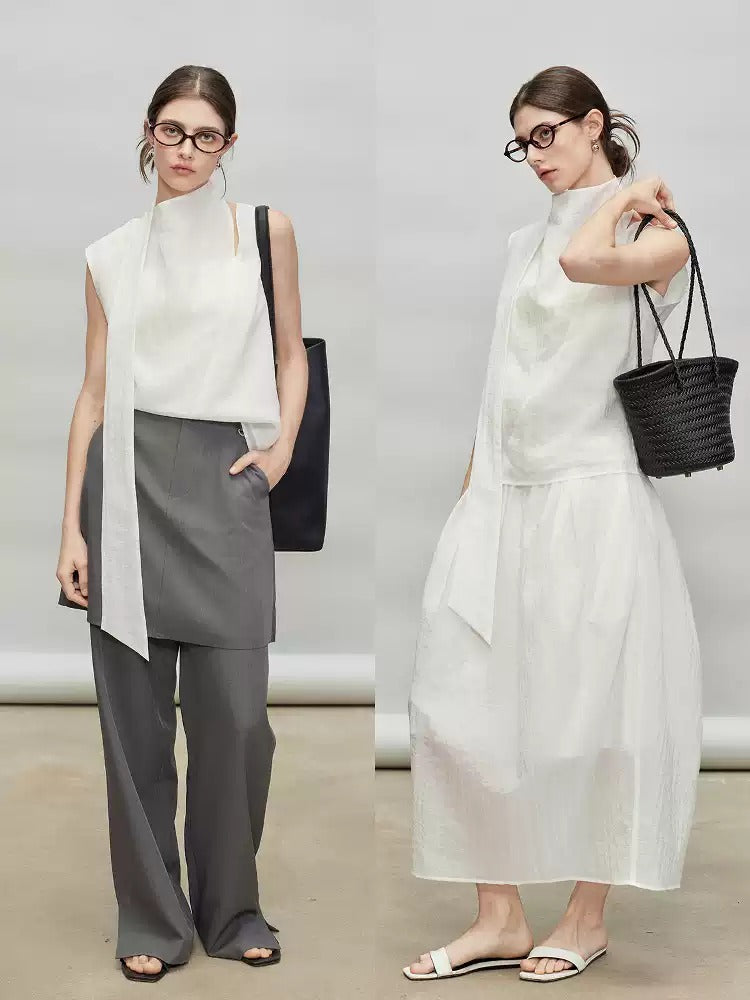 Ribbon Tie Sleeveless Tops Or Bud Skirt_BDHL7331
