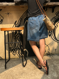 Wide Leg A-Line Denim Shorts_BDHL6002