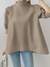 Lantern Sleeve Bow Tie Tops_BDHL7218
