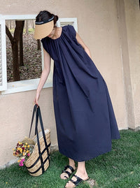 Navy Sleeveless A-Line Dress_BDHL6228