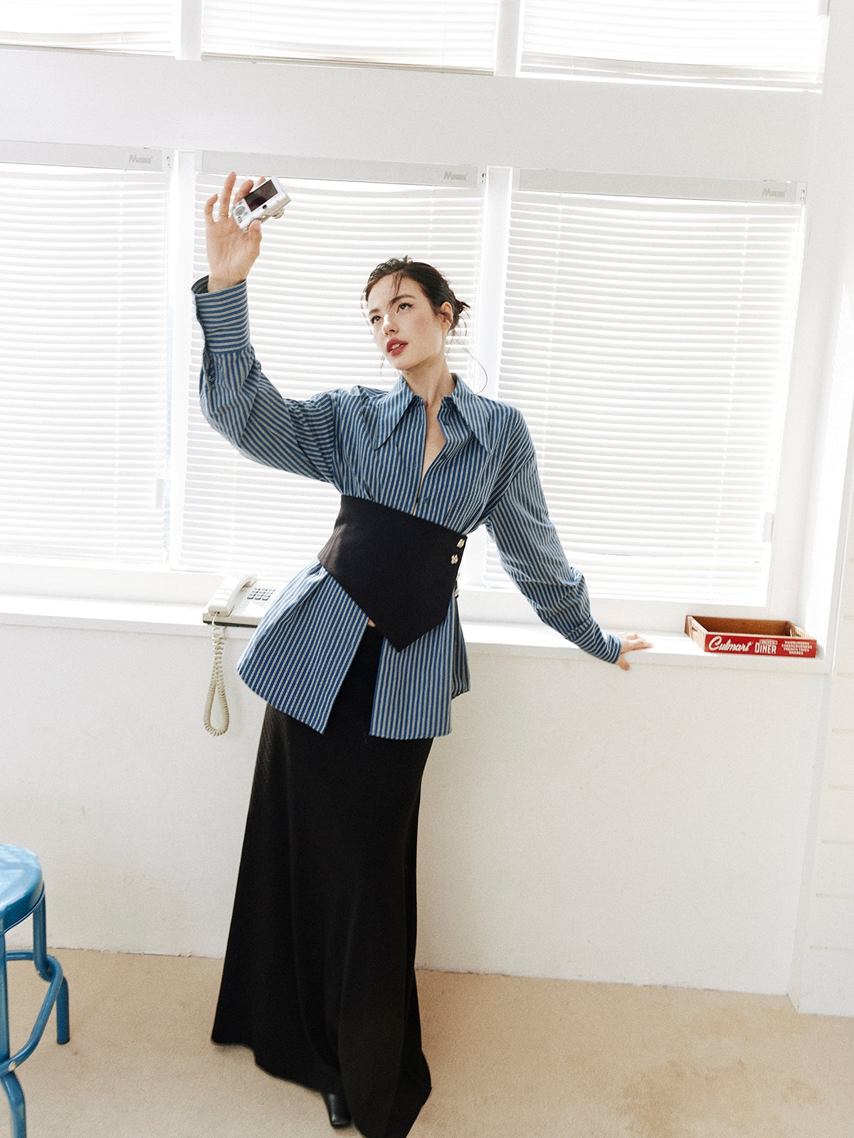 Stripe Waist Corset Shirt_BDHL8000