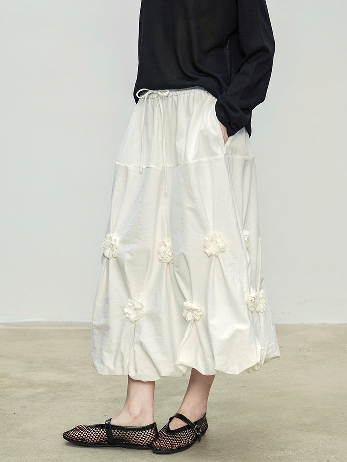 Flower Bud Elastic Pleated Skirt_BDHL7094