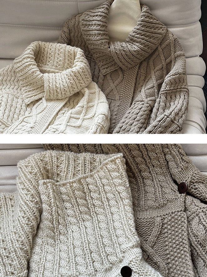 領口飾邊麻花針織開襟衫_BDHL8135