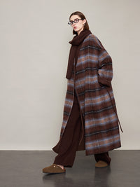 Plaid V-Neck Long Coat_BDHL6605