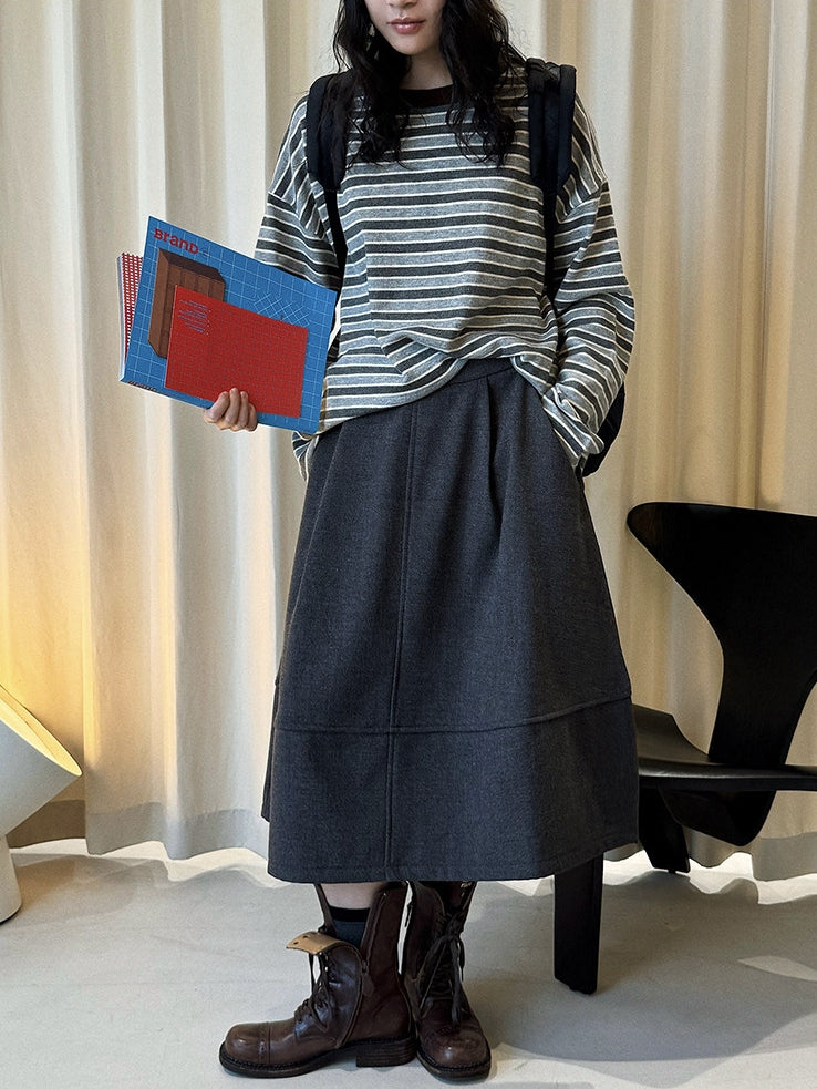 Patchwork A-Line Midi Skirt_BDHL8153