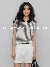 Polo Collar Border Tops_BDHL7232