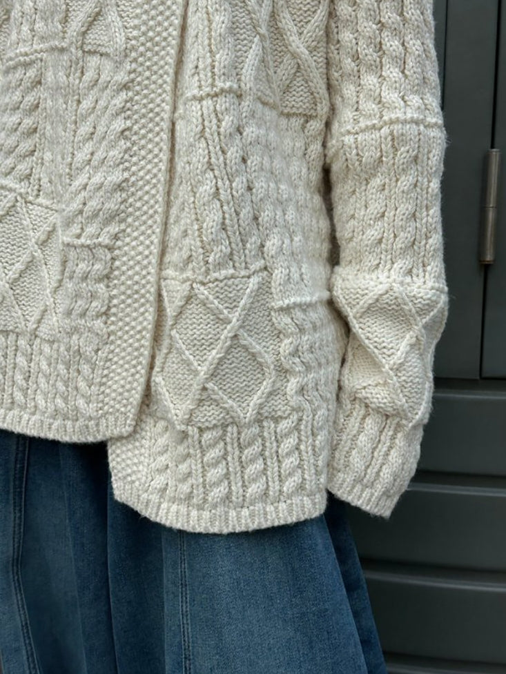 領口飾邊麻花針織開襟衫_BDHL8135