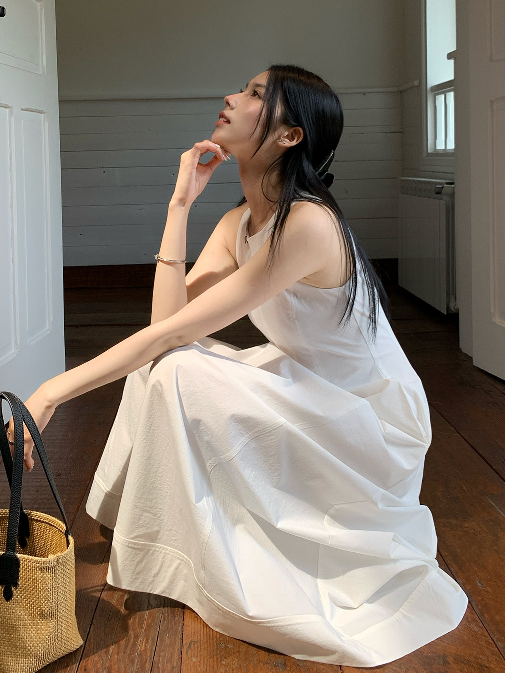 Tucks Long White Dress_BDHL7551