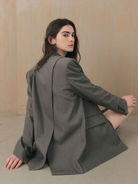 Back Slit Dark Gray Blazer_BDHL6483