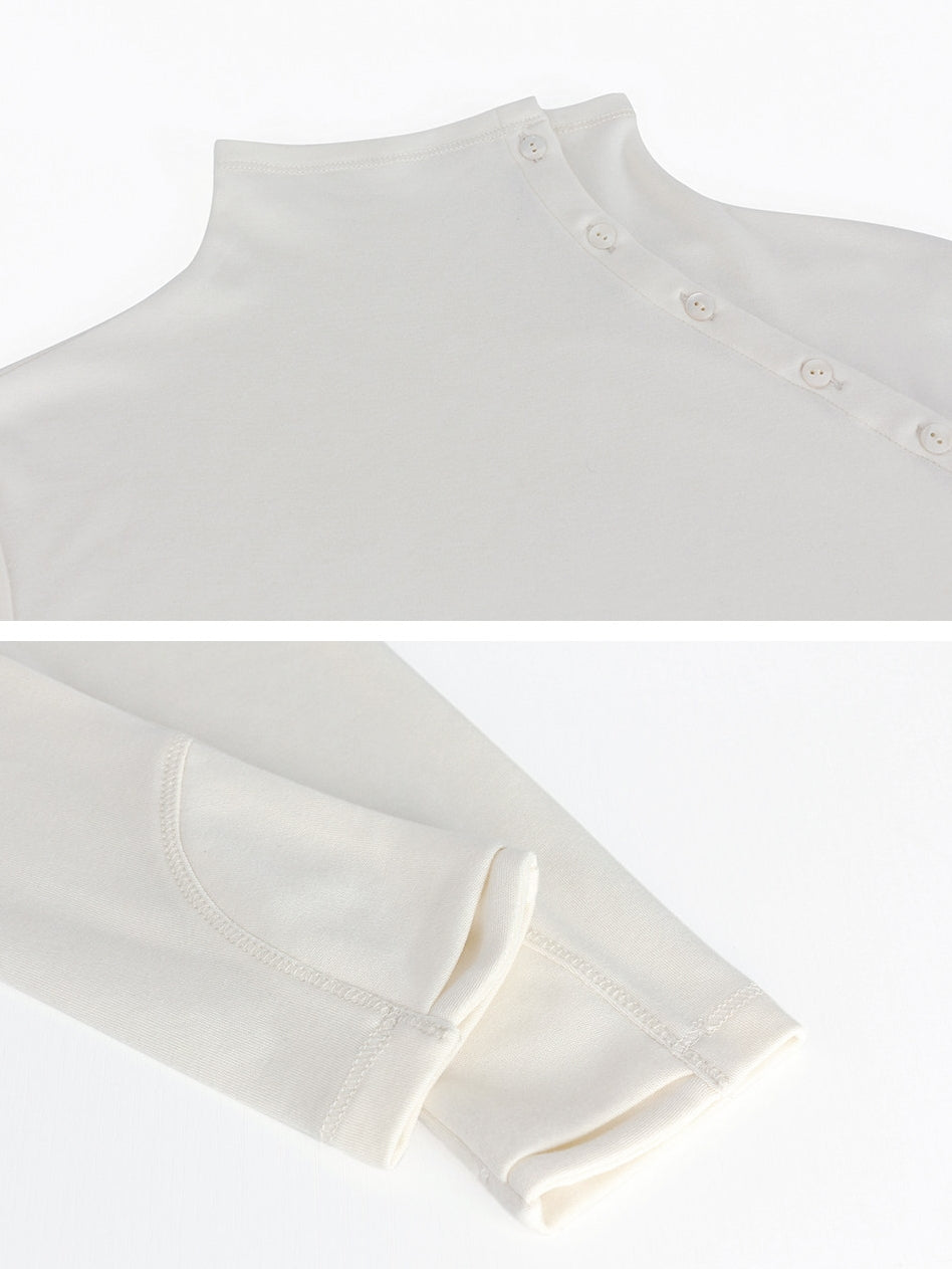 High-Neck Button Slim-Fit Tops_BDHL8105