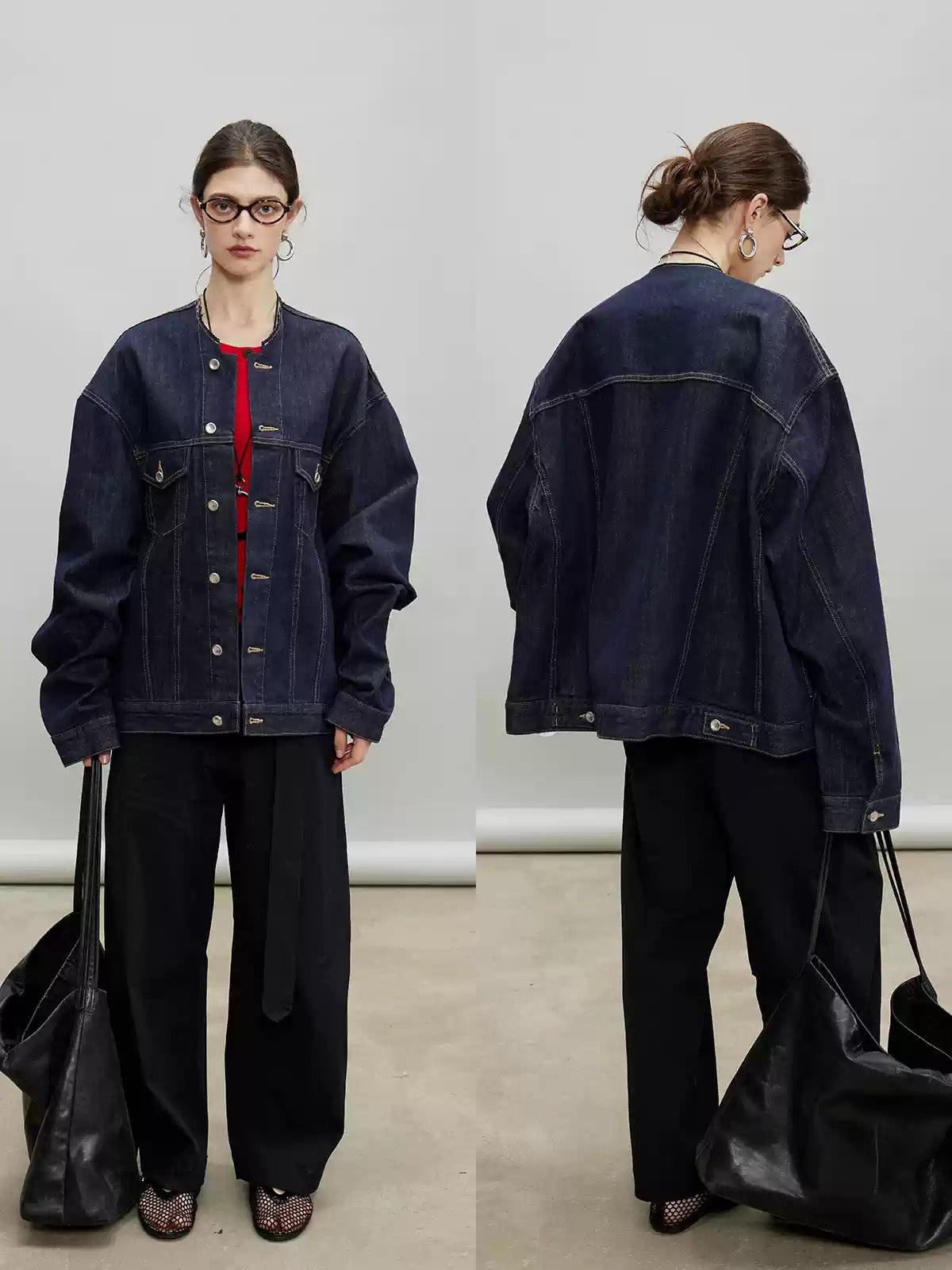 Retro Collarless Denim Jacket_BDHL7197