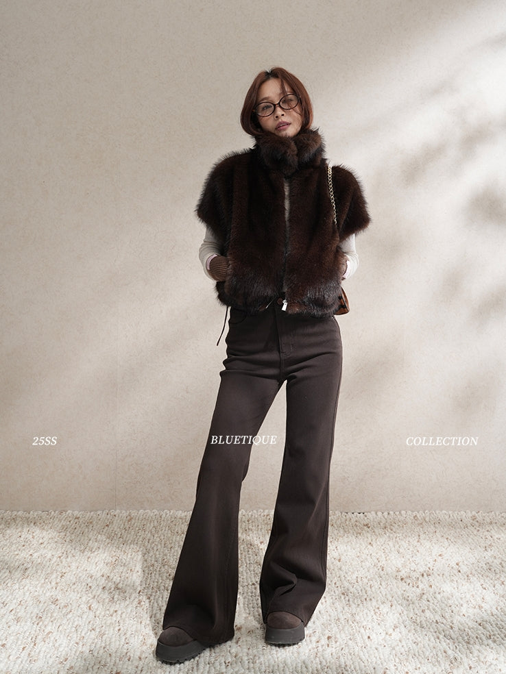 Stand Collar Zipper Fur Vest_BDHL8015