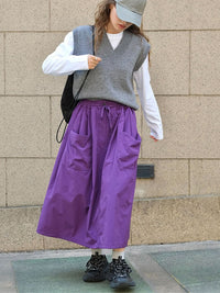 3D Pocket A-Line Long Skirt_BDHL6532