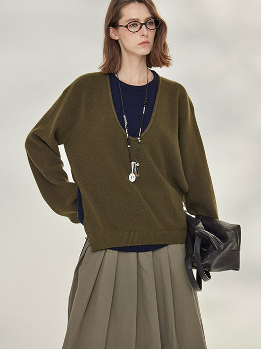 Two-Piece Style U-Neck Knit Tops_BDHL7746