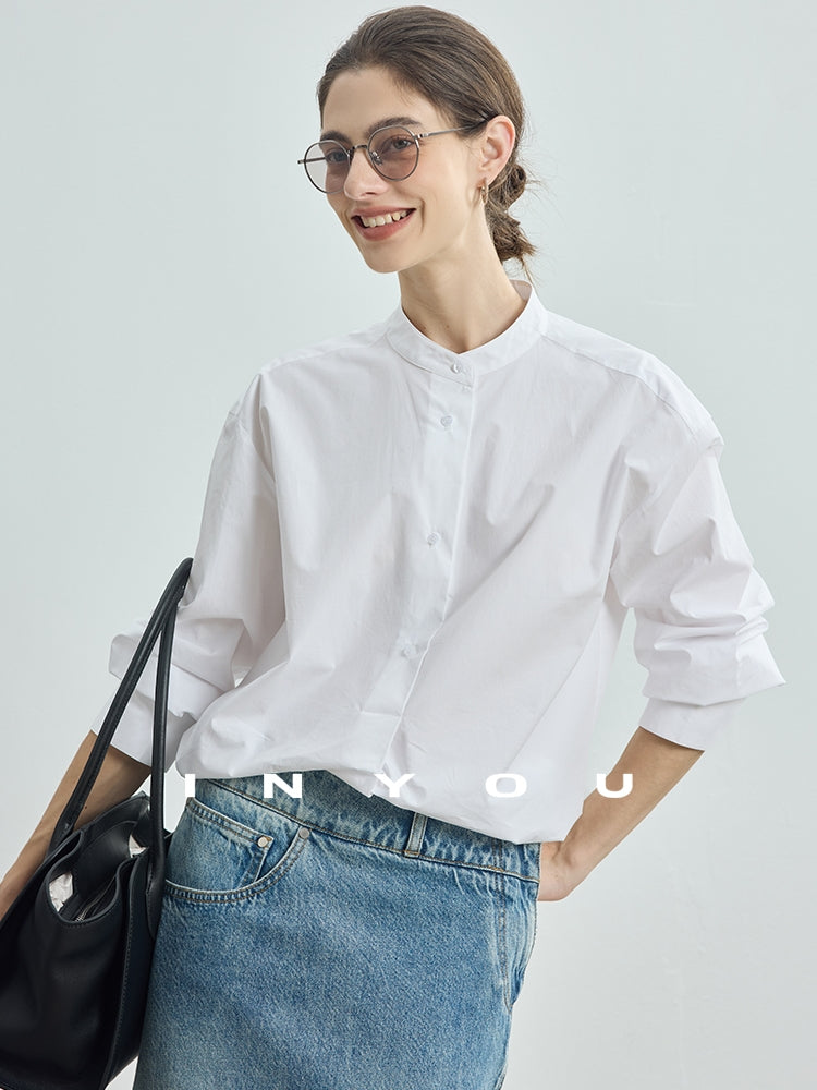 Stand Collar Simple Tops_BDHL7714