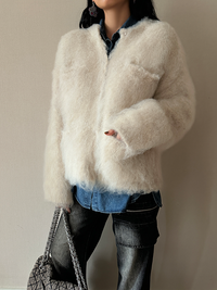 Fluffy Crew Neck Cardigan_BDHL6652