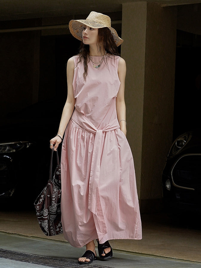Pleated Strap Sleeveless Dress_BDHL7532
