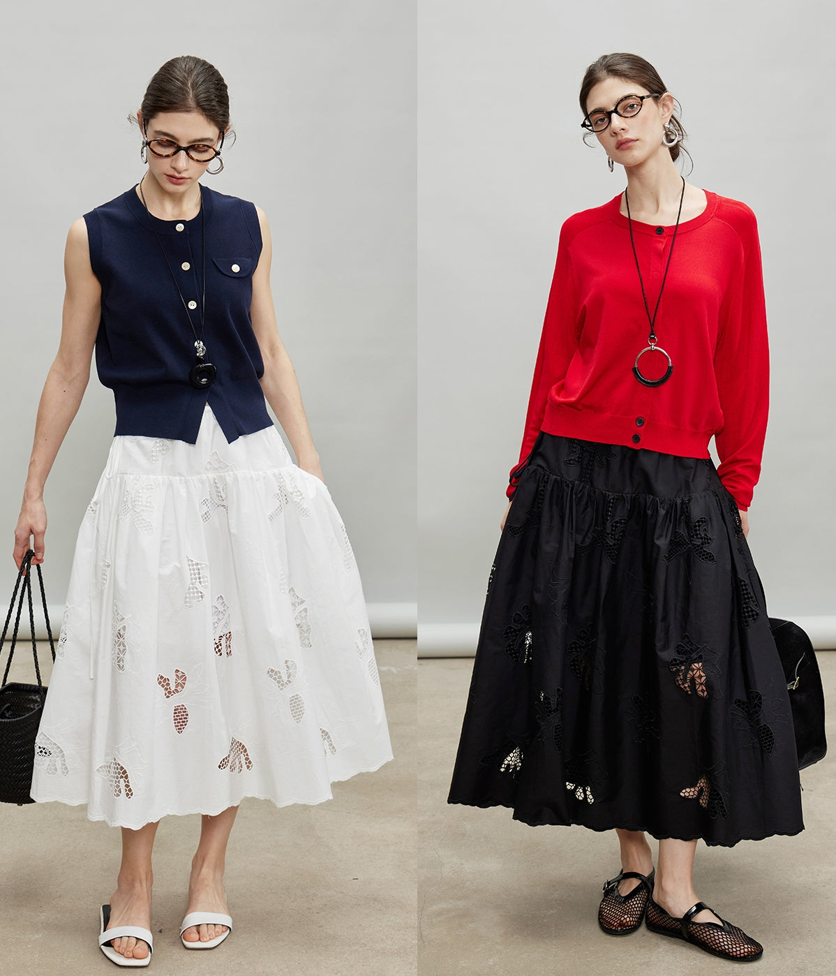 Embroidered Hollow A-Line Skirt_BDHL7184