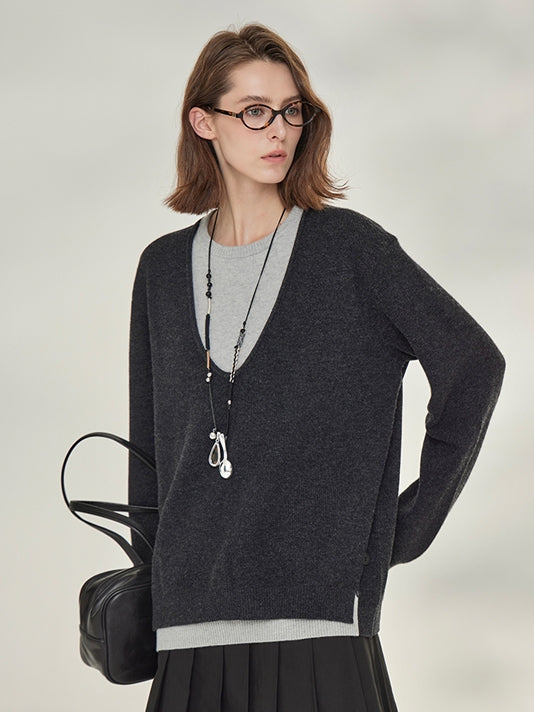 Two-Piece Style U-Neck Knit Tops_BDHL7746