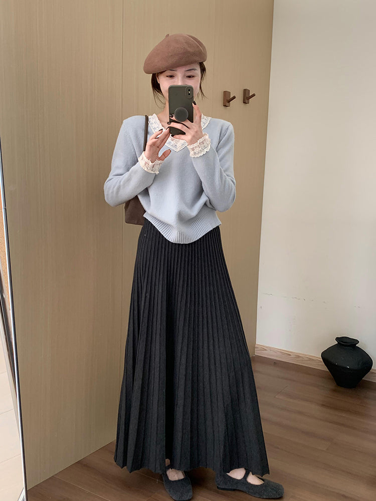 High Waist Slim Pleated Skirt_BDHL7055