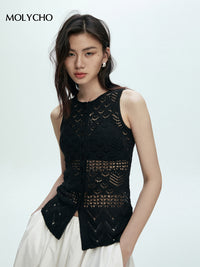 Knitted Hollow Sleeveless Tops_BDHL7433