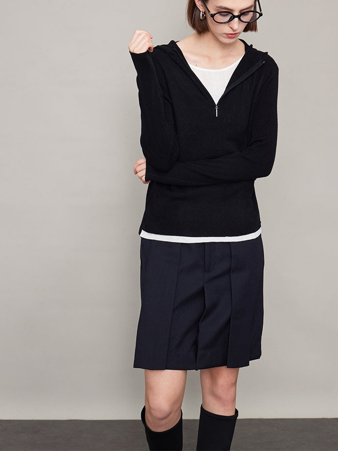 Hooded Zip Faux Two-Piece Tops_BDHL6608