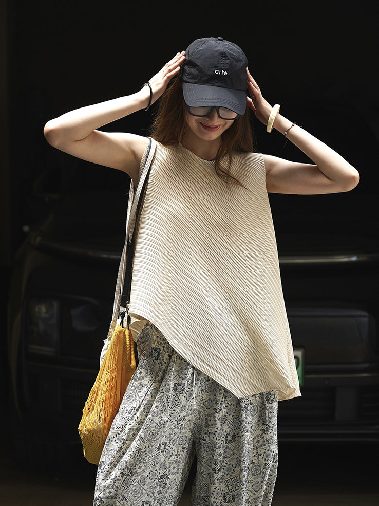 Irregular Round Neck Sleeveless Tops_BDHL7627