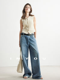 Straight Floor-Length Denim Pants_BDHL6951