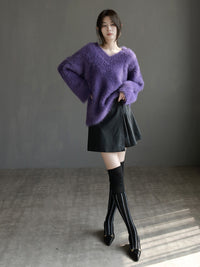 Shaggy V-Neck Knit Tops_BDHL6866