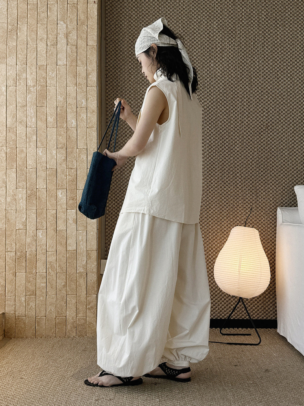 Cotton Linen High Waist Balloon Wide Leg Pants_BDHL8259