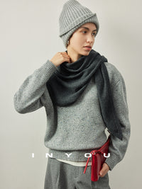 V-neck Grey Knitted Tops_BDHL6907