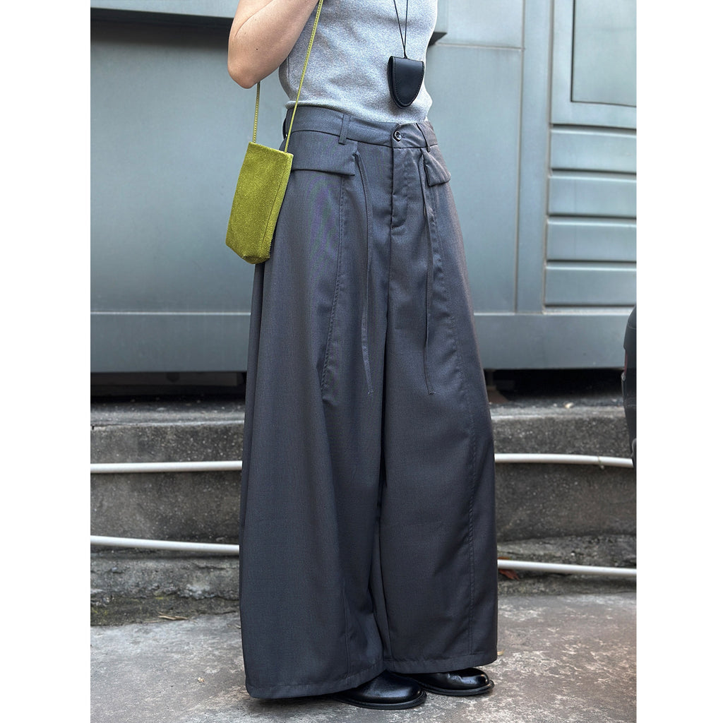 Double Layered Drawstring Wide Leg Drape Pants_BDHL8261