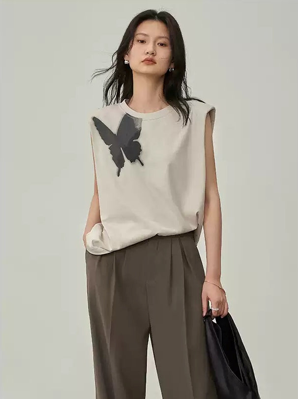 Butterfly Print Sleeveless Tops Or Skirt_BDHL7147