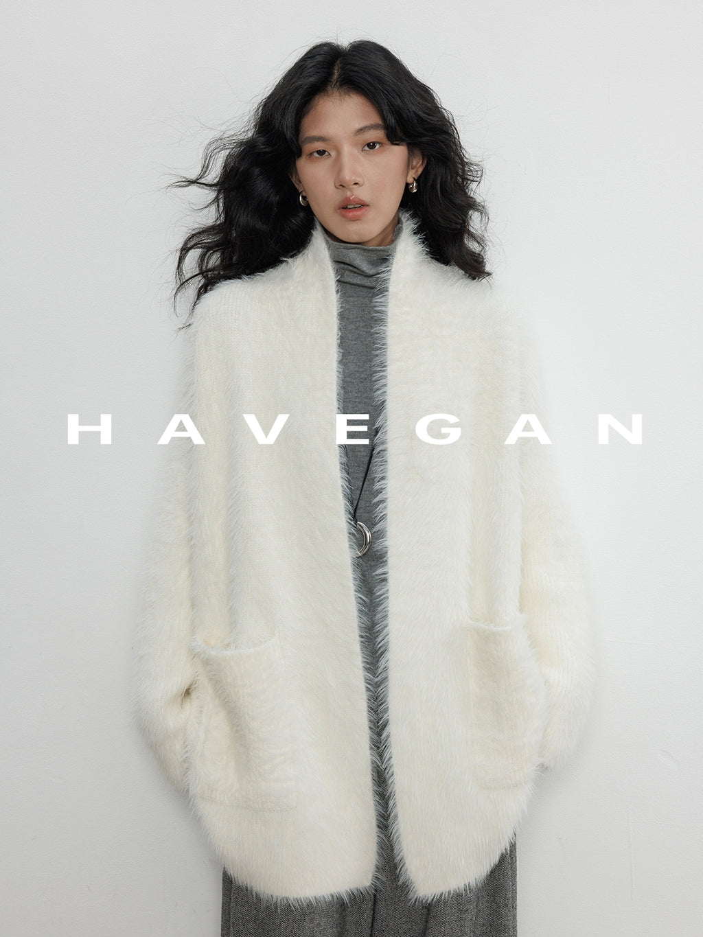 無領抓絨長版開襟衫_BDHL7971