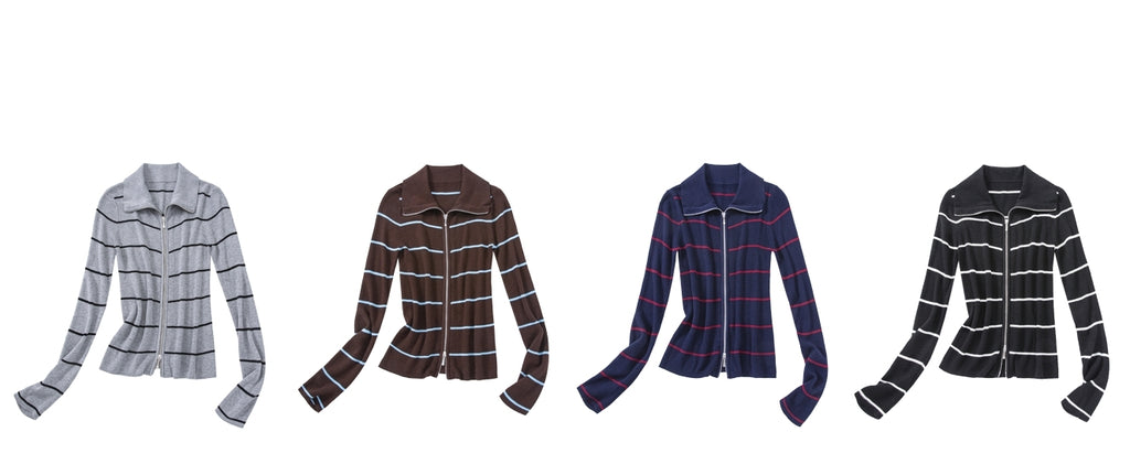 Striped Zip-Up Knit Cardigan_BDHL7660