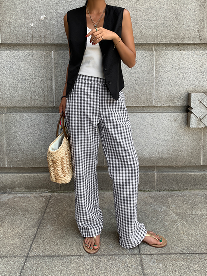 Checkered Straight Leg Pants_BDHL6260