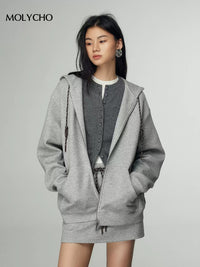 Loose Hooded Sweatshirt Jacket_BDHL6891