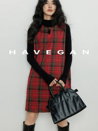 Plaid Red Sleeveless A-Line Dress_BDHL7061