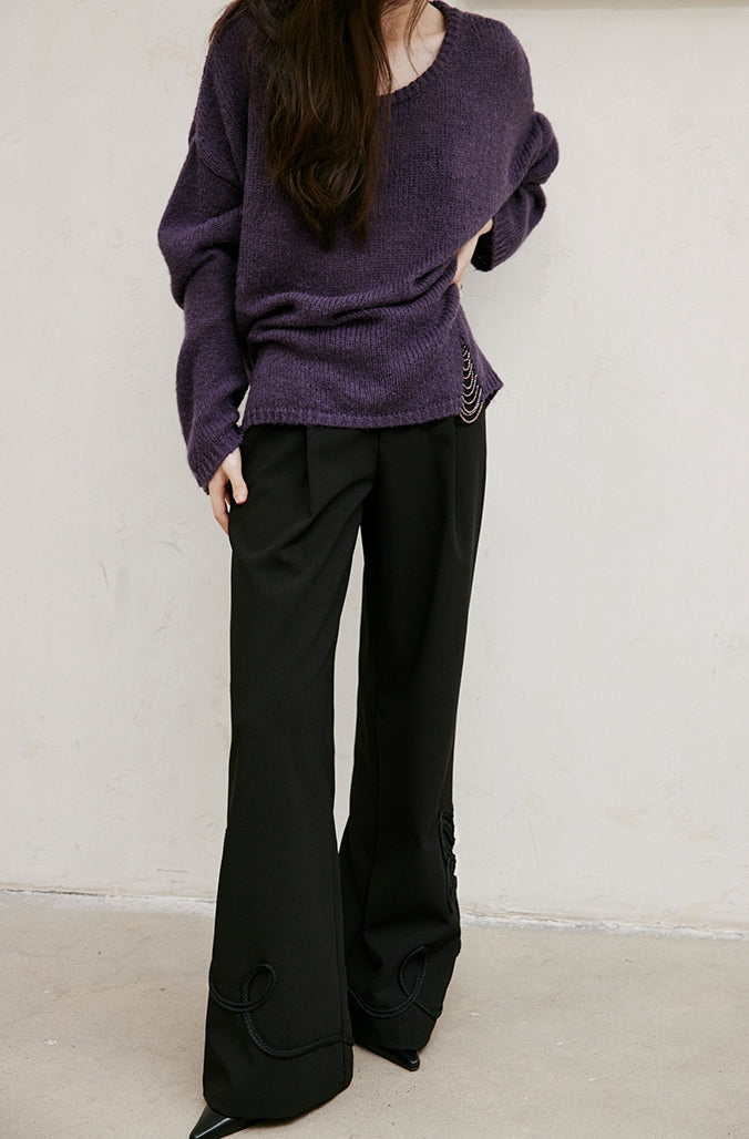 Black Embroidered Straight Pants_BDHL6743