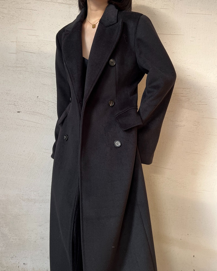 Waist double-breasted long coat_BDHL5326