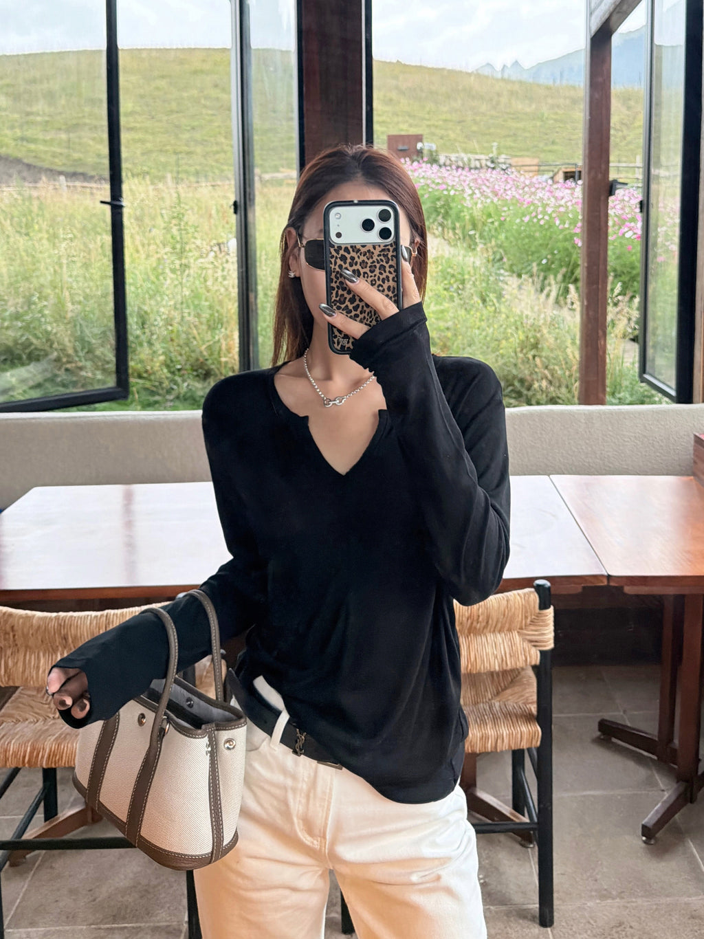 Lyocell Wool V Neck Long Sleeve Top_BDHL8439