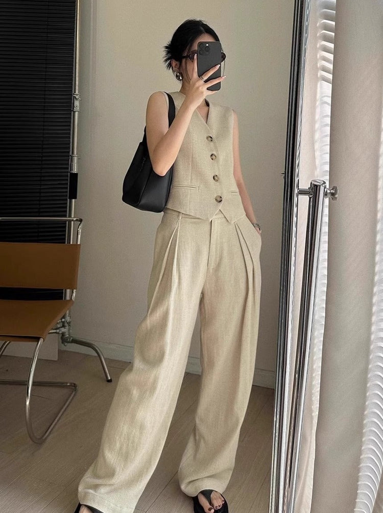 V-Neck Vest and Mop Pants Set_BDHL6194