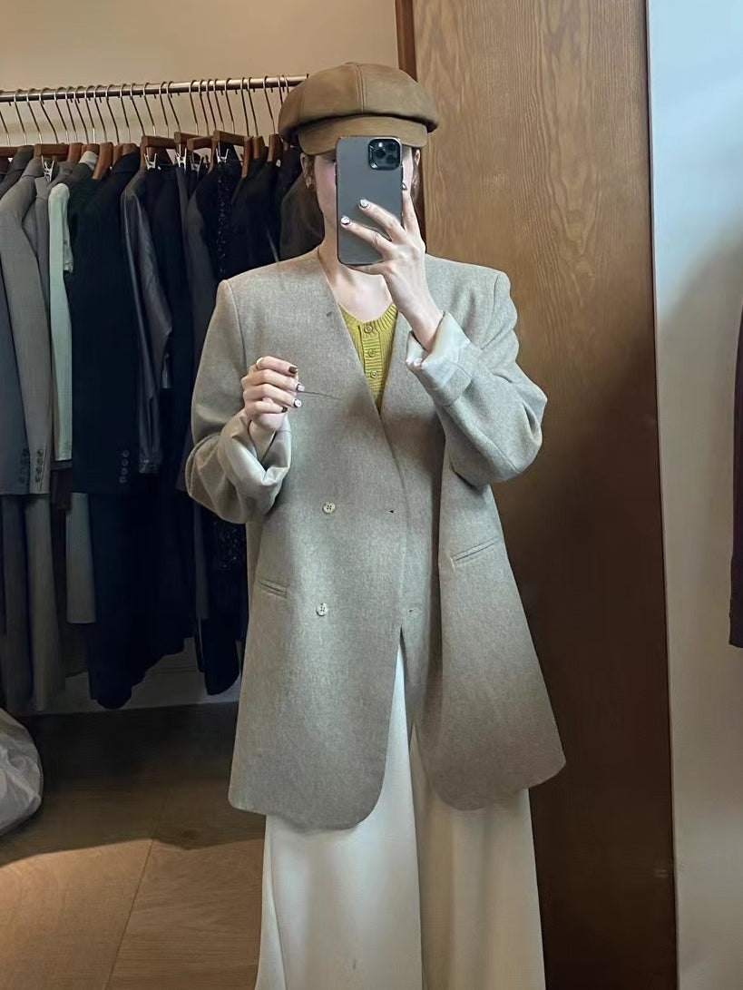 Loose-Fitting Collarless Jacket_BDHL7148