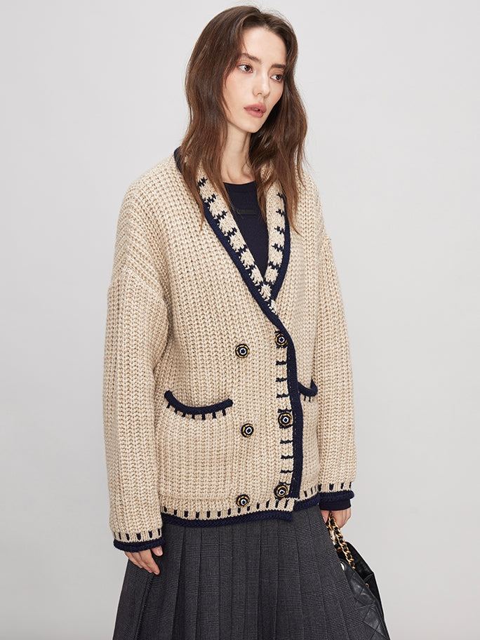 V-Neck Chunky Knit Cardigan_BDHL7989