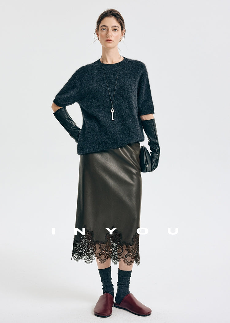 蕾絲皮革直筒裙_BDHL7901