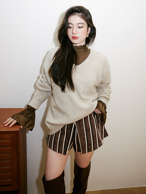 Shirt-Layer Style Striped Shorts_BDHL6753