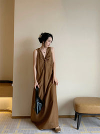 V-Neck Twist Long Dress_BDHL6180