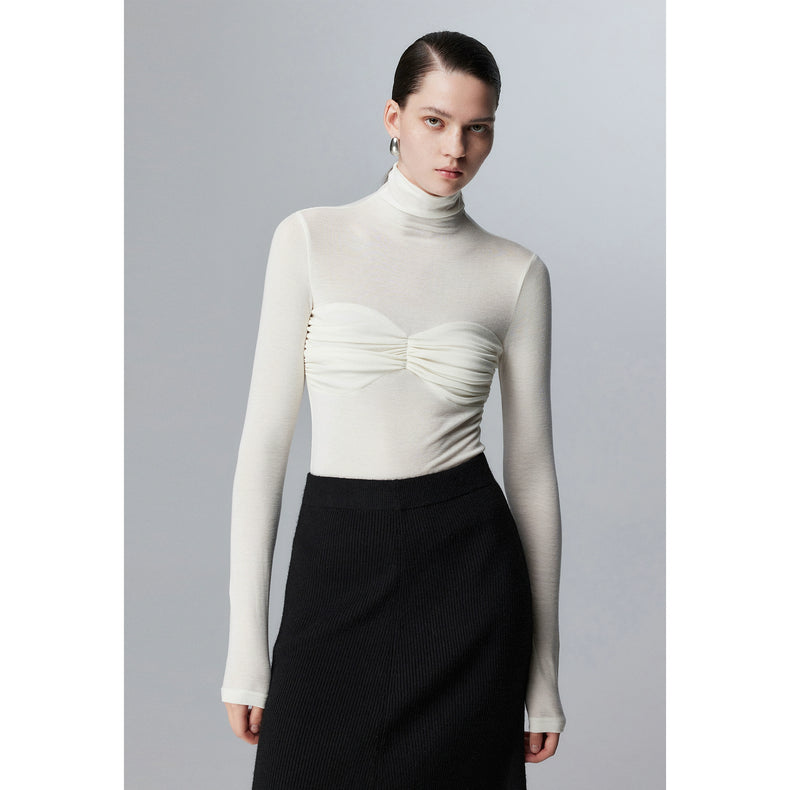 Pleated turtleneck top_BDHL5392