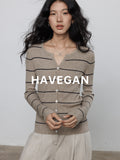 V-Neck Striped Knit Cardigan_BDHL7780