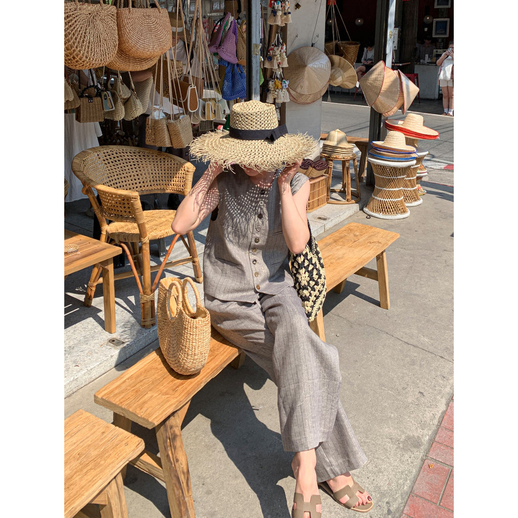 Linen Tencel Vest and Wide Leg Pants_BDHL8211